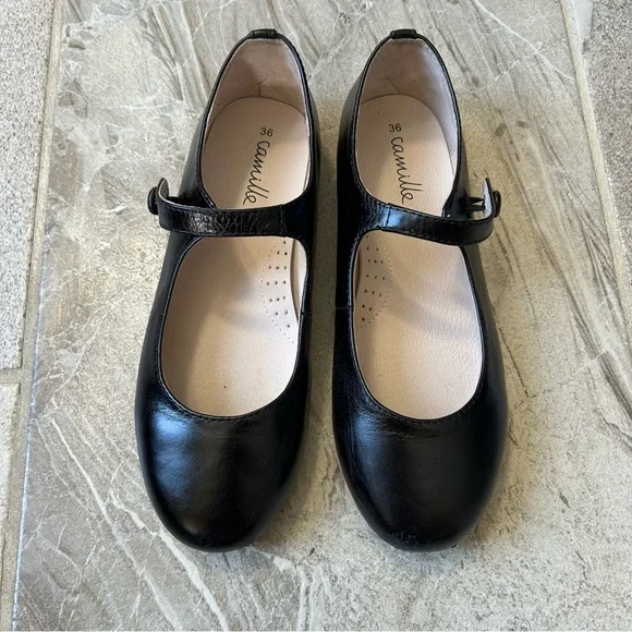 Camille Kids Black Leather Mary Janes, Size 36 EU, 4 US - Picture 1 of 11